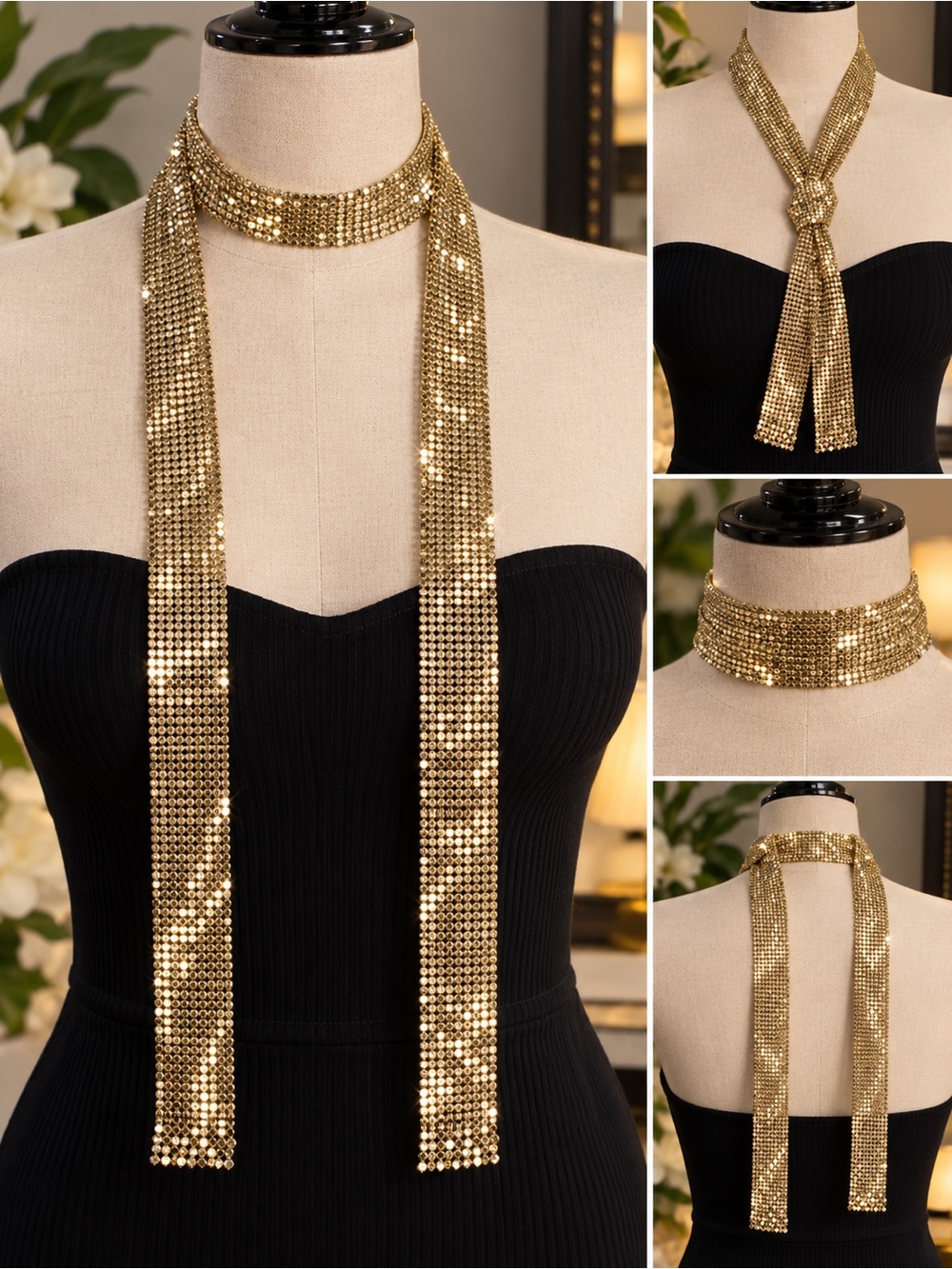 SHEIN Gold Sequin Mesh Lariat Necklace